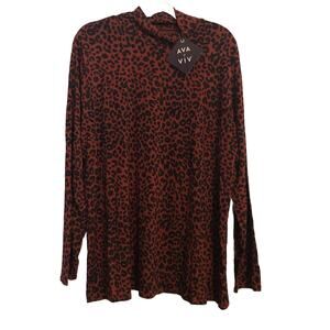 Ava & Viv Long Sleeve Blouse Top 2XL Multicolor Animal Print Mock Neck Shirt